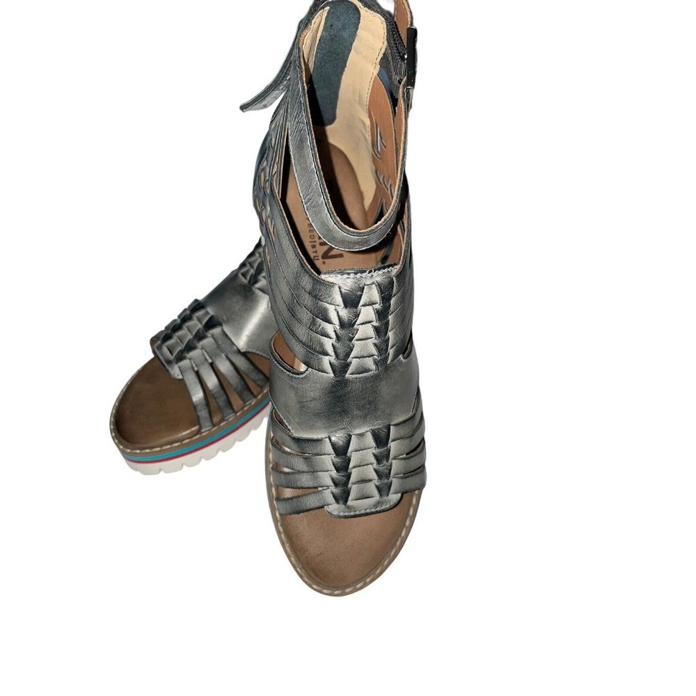 NIB Roan By Bed Stu Size 8.5 Gray Gladiator Leather Sandals  Zip Closure - Picture 7 of 10